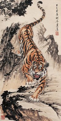 胡爽庵 丁(1977年)作 雄风 立轴