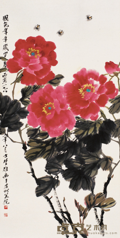 方楚雄 丙寅(1986年)作 国色添香 立轴 101×51cm