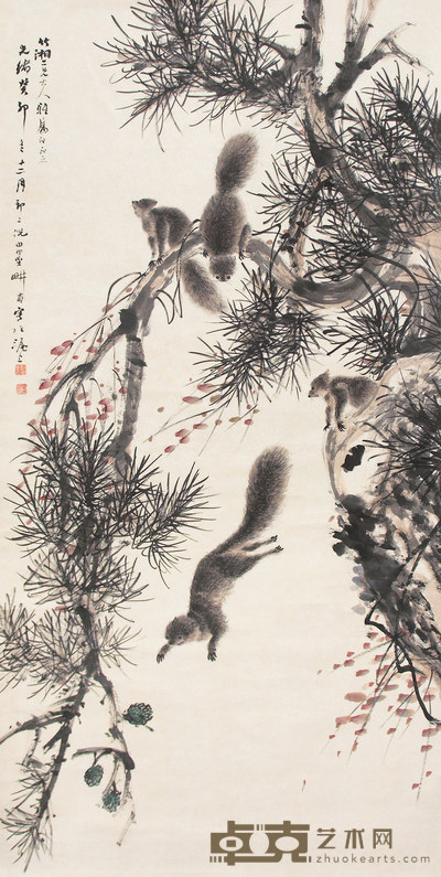 倪墨耕 松鼠 立轴 132×65cm