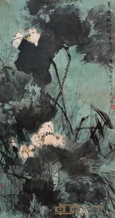 林墉 辛酉(1981年)作 月是故乡明 镜心 129×67cm