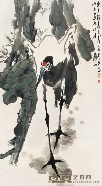 王子武 甲子(1984年)作 松鹤 镜心 173×95cm