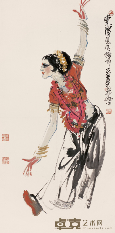 林墉 乙丑(1985年)作 印度舞 镜心 137.5×68.5cm