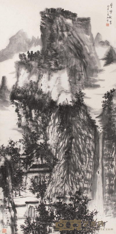 何加林 层峦献云图 镜心 138×70cm