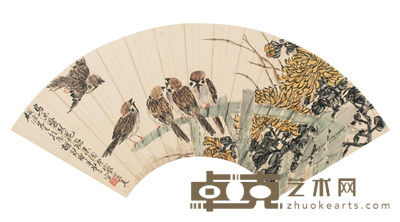 胡郯卿 花鸟 扇面 19×54cm