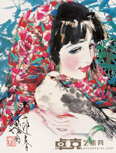 林墉 丙子(1996年)作 少女 镜心 60×45.5cm