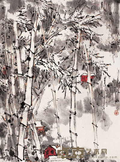 华士清 竹林小景 镜心 45×34cm