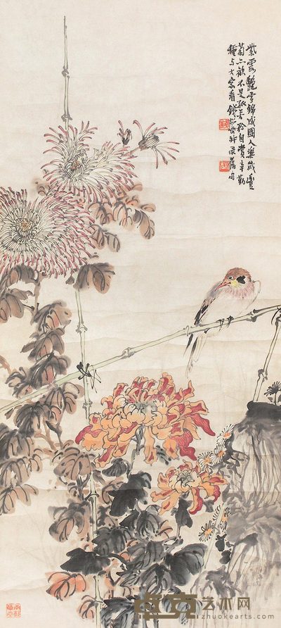 钱松嵒 花鸟 立轴 80×36cm