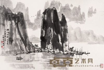 宋文治 丙寅(1986年)作 漓江帆影 镜心 40×60cm