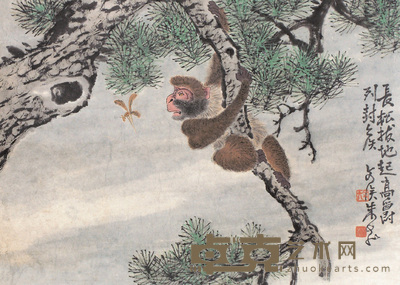 朱文侯 猴 立轴 30×41cm