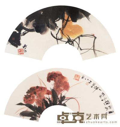 舒传曦 花卉 扇面 20×63cm×2