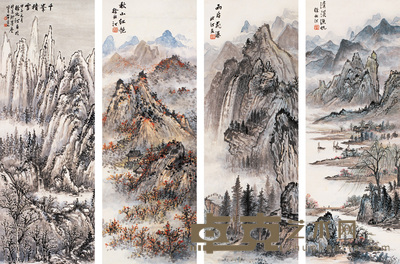 徐北汀 山水 四屏 94×34cm×4