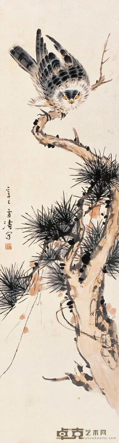王雪涛 辛巳(1941年)作 松鹰图 镜心 107×29cm