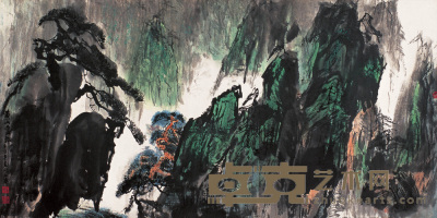 石齐 辛酉(1981年)作 黄山云松 镜心 68×137cm