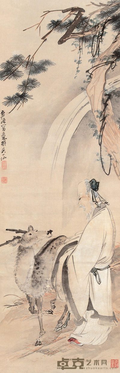 徐操 松鹿长春 立轴 104×33cm