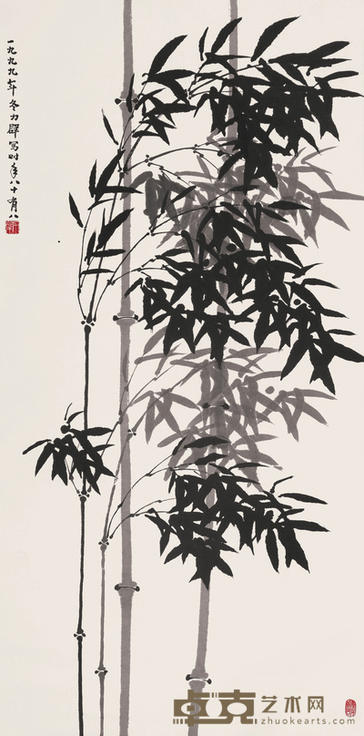 力群 墨竹 立轴 136×67cm