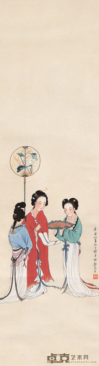 郑慕康 1950年作 贵妃出浴图 镜心 96.5×26.5cm