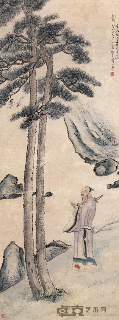 黄山寿 1902年作 松下高士 立轴 126×48cm