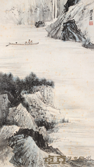 晏济原 泛舟图 立轴 89.5×50cm