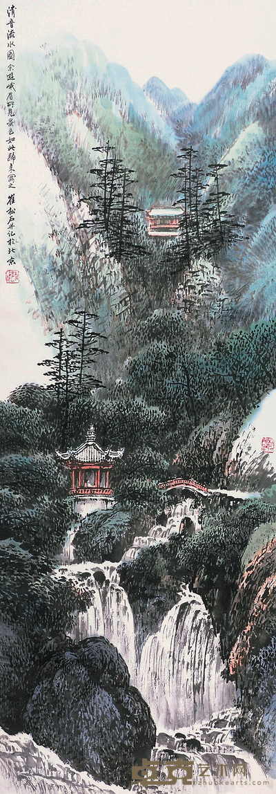 崔松石 山水 立轴 142×49cm