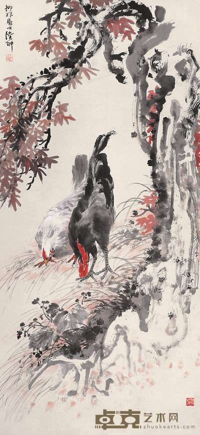 陆抑非 双吉图 立轴 136×64cm