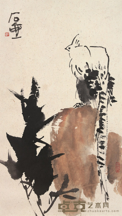 陈子庄 竹禽图 立轴 51×29cm