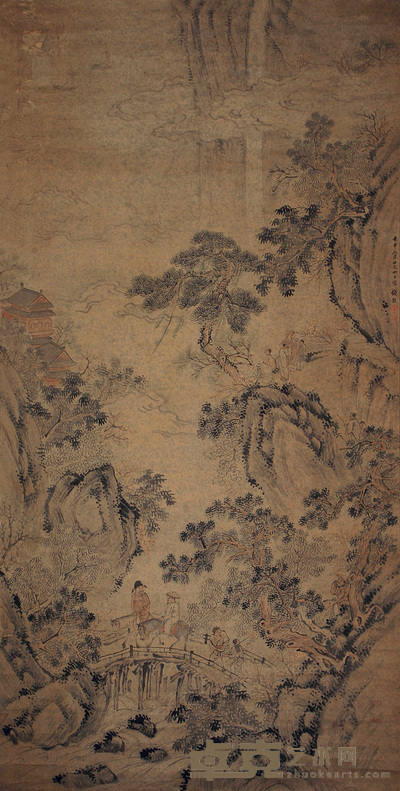 钱穀（款） 春山观瀑 立轴 197×99cm
