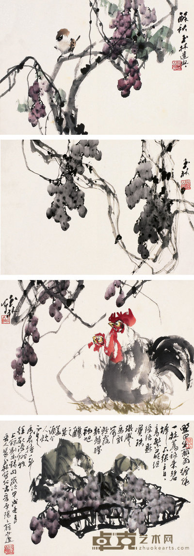 裴玉林 葡萄 册页（二十二开选四） 31×45cm×22