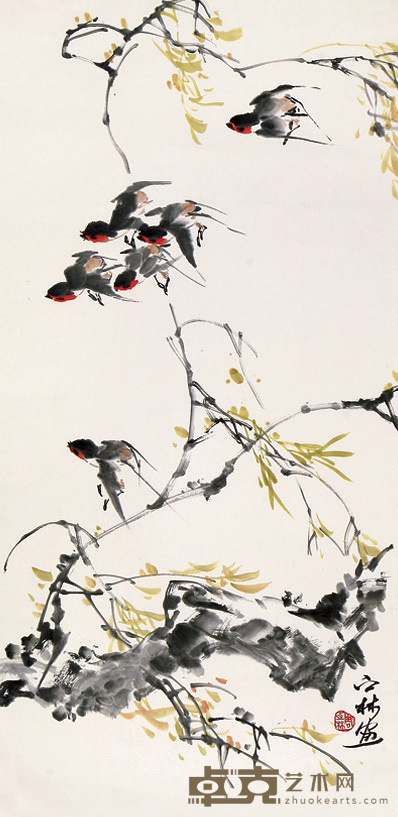 周之林 柳燕 立轴 138×68cm