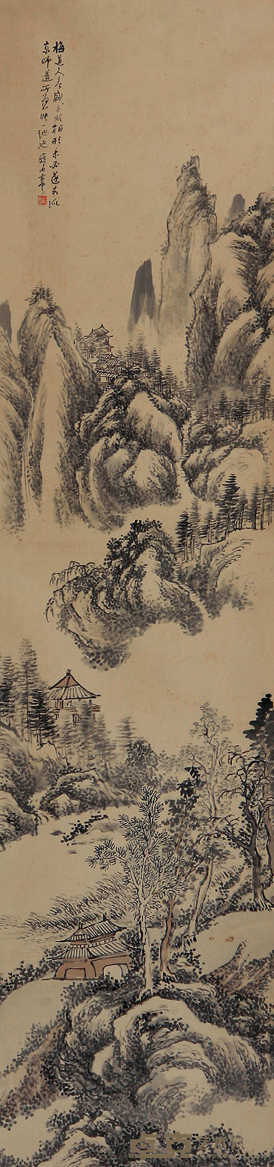 俞云 山水 镜心 132×32cm