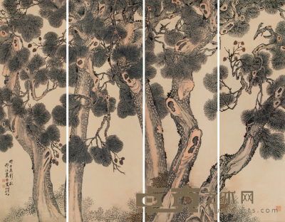 高棨 松树通景 立轴 182×230cm×4