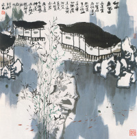 杨延文 甲子(1984年)作 细雨 立轴