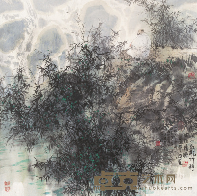 王明明 癸酉(1993年)作 竹林高士图 镜心 68×68cm