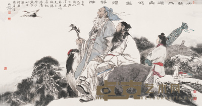 韩国榛 癸未(2003年)作 东坡放鹤图 镜心 97.5×180cm