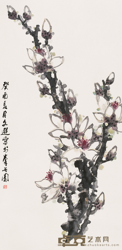 汤文选 癸酉(1993年)作 玉兰 立轴 136×66cm