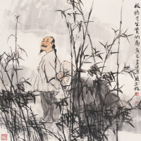 卢沉 庚辰(2000年)作 板桥先生赏竹图 镜心
