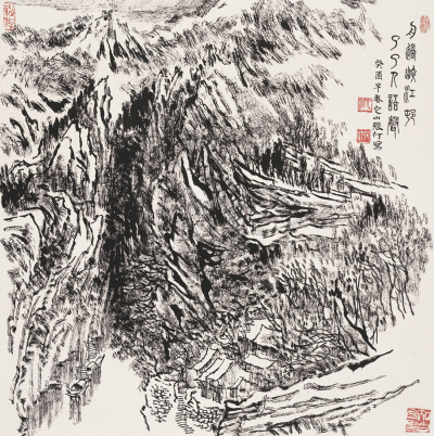 张仃 癸酉(1993年)作 焦墨山水 立轴