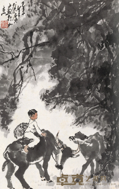 张广 己未(1979年)作 牧牛图 立轴 70×46cm