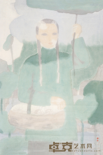 田黎明 绿衣少女 镜心 68.5×46cm