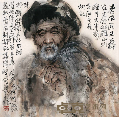 梁岩 老石匠 镜心 68×68cm