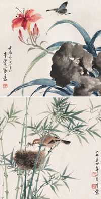 吴青霞 花鸟（二帧） 镜心