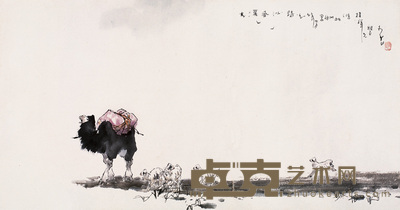 李山 1988年作 大漠风沙路 镜心 60×114cm