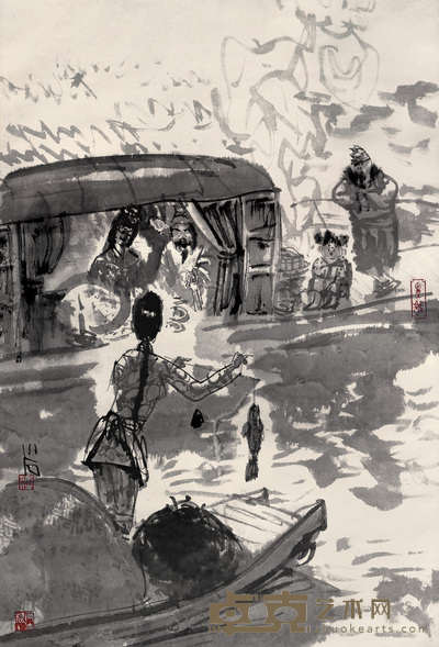 傅小石 打渔图 镜心 68×44cm