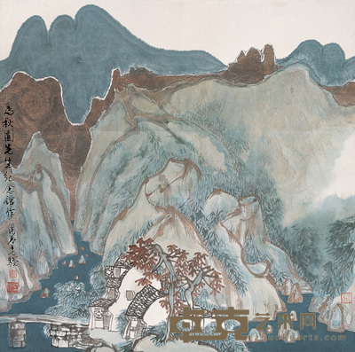 方骏 1988年作 山居图 立轴 63×63cm