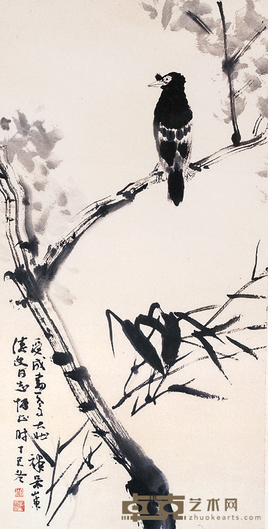 张大壮 邱受成 花鸟 镜心 72×38cm