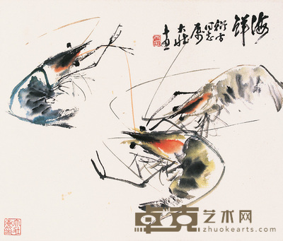 张大壮 虾戏图 镜心 34×40cm