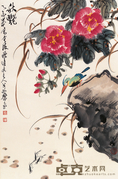 萧平 花鸟 立轴 68×45cm