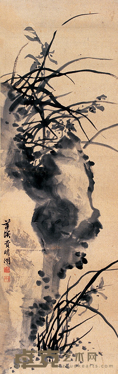 费晴湖 兰石图 立轴 89×28cm