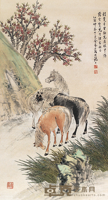 金梦石 骏马图 立轴 152×81cm