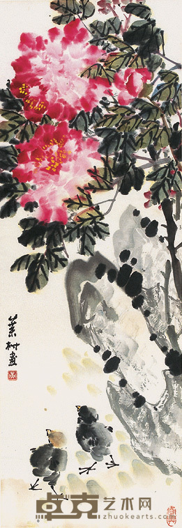 黄叶村 花卉 立轴 98×33cm