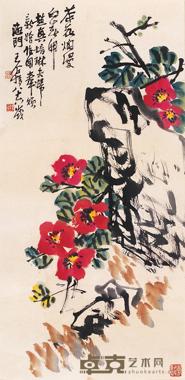 王个簃 花卉 镜心 69×34cm